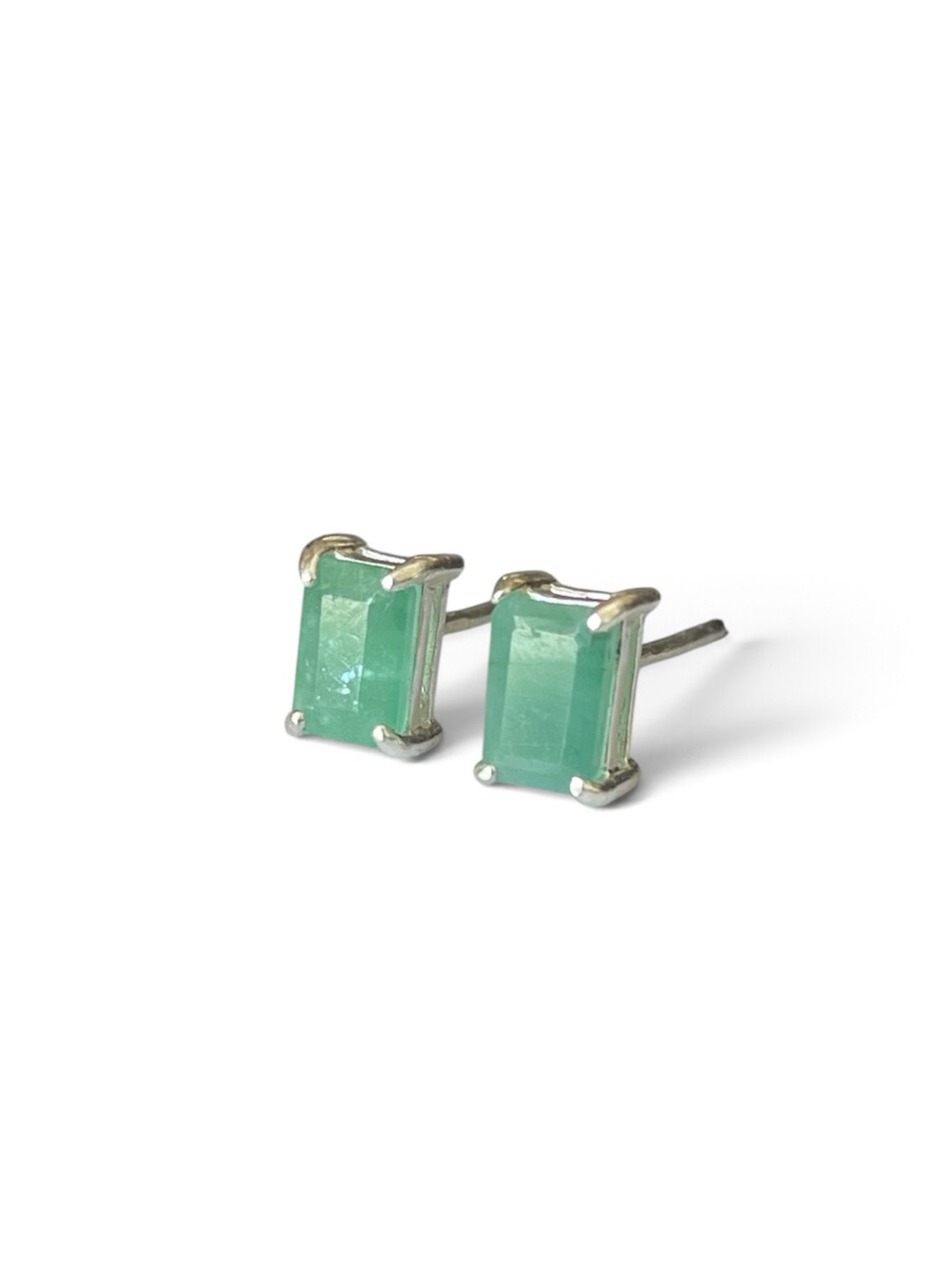 Natural Emerald Octagon Stud Earrings, 925 Sterling Silver (4*3mm)